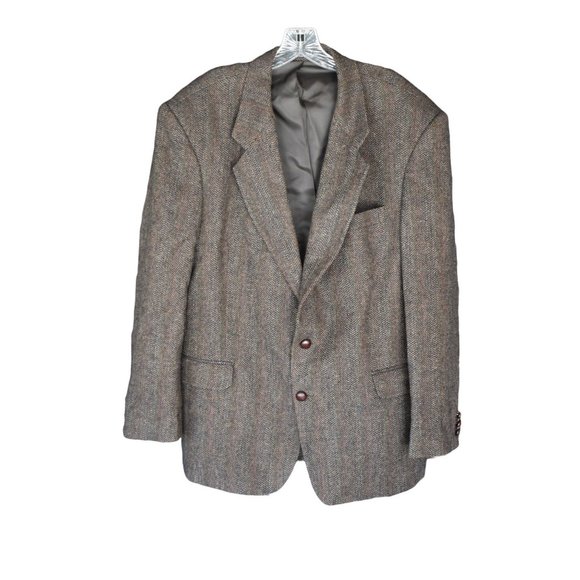 Men's Vintage Deansgate Brown Herringbone Luxury Blend Wool Sports Coat Size 43R - Picture 1 of 8
